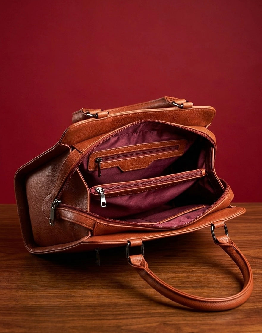 Sidemagnet Bag Full Grain Real Buffalo Leather - Kashmiri Craftsmanship (OrangeBrown)
