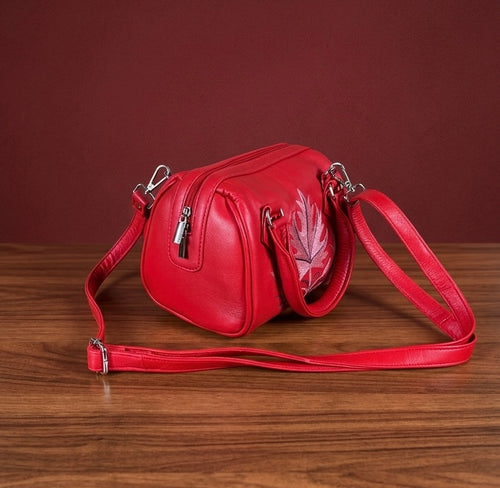 Boston Sling Bag Sheep Leather  – Hand Embroidered (Red)