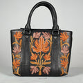 Black real sheep leather mini tote bag with Aari embroidery from Kashmir