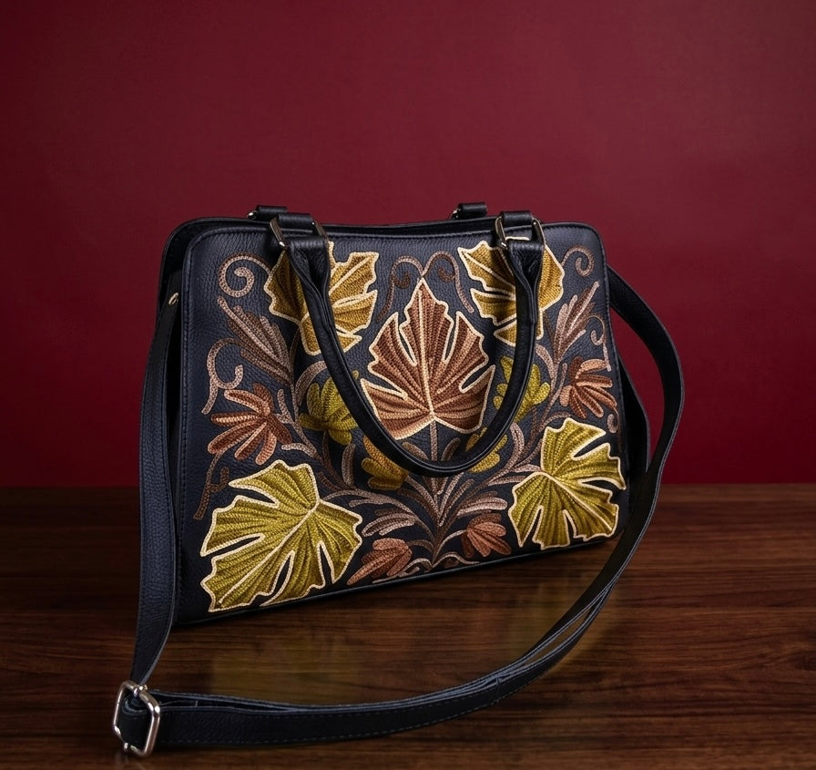 Buffalo Leather Sling Bag – (Black) BrownGreenEmbroidery