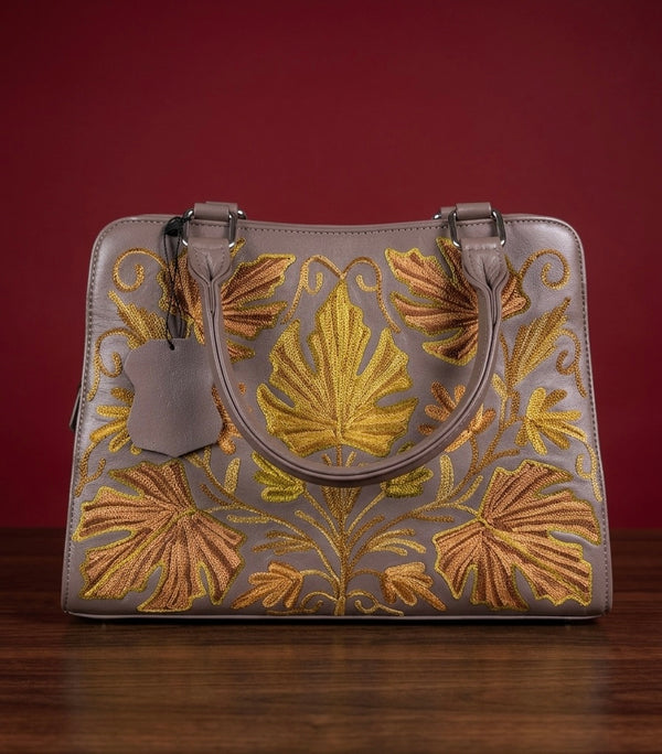 Sheep Leather Sling Bag – Golden Embroidery (Taupe)