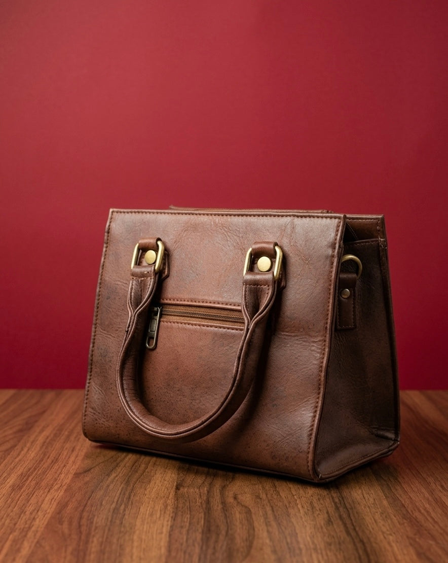 Small Handbag Full grain Real Sheep leather with aari work ( Dark chocolaty brown)