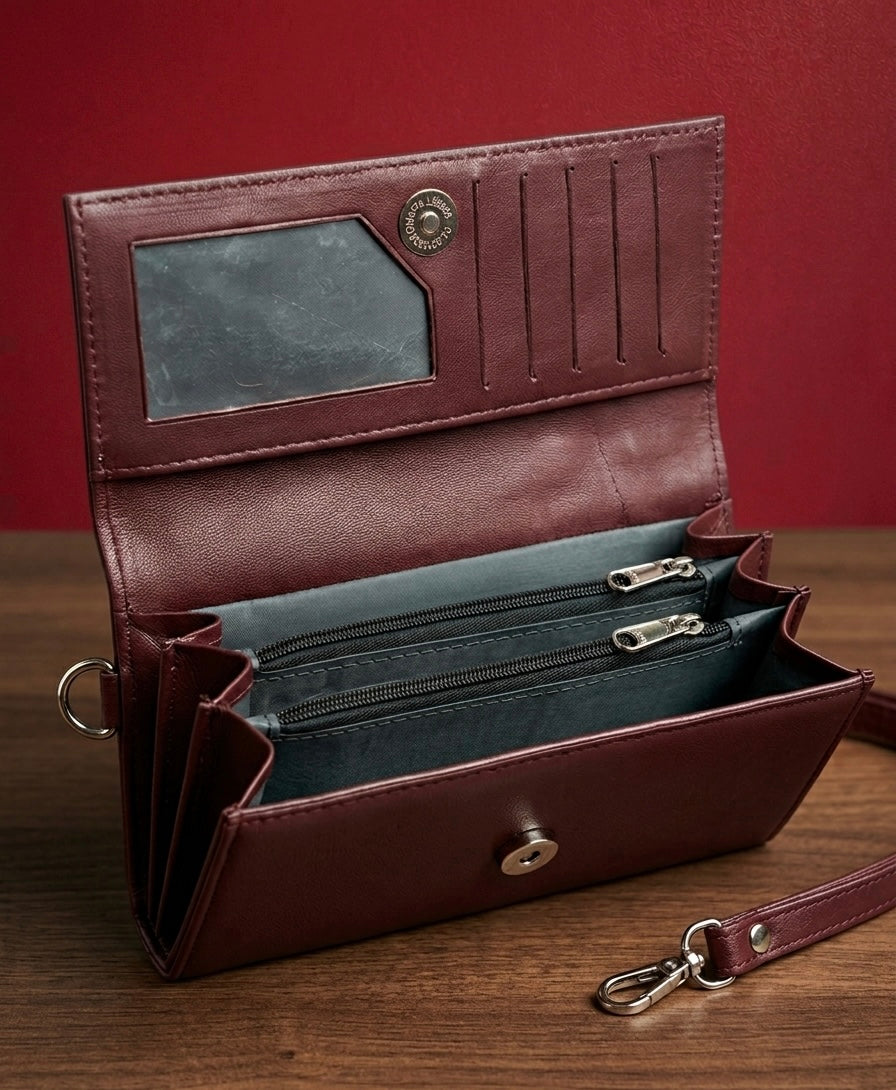 Sling Clutch Full Grain Real Sheep Leather (Deep Maroon)