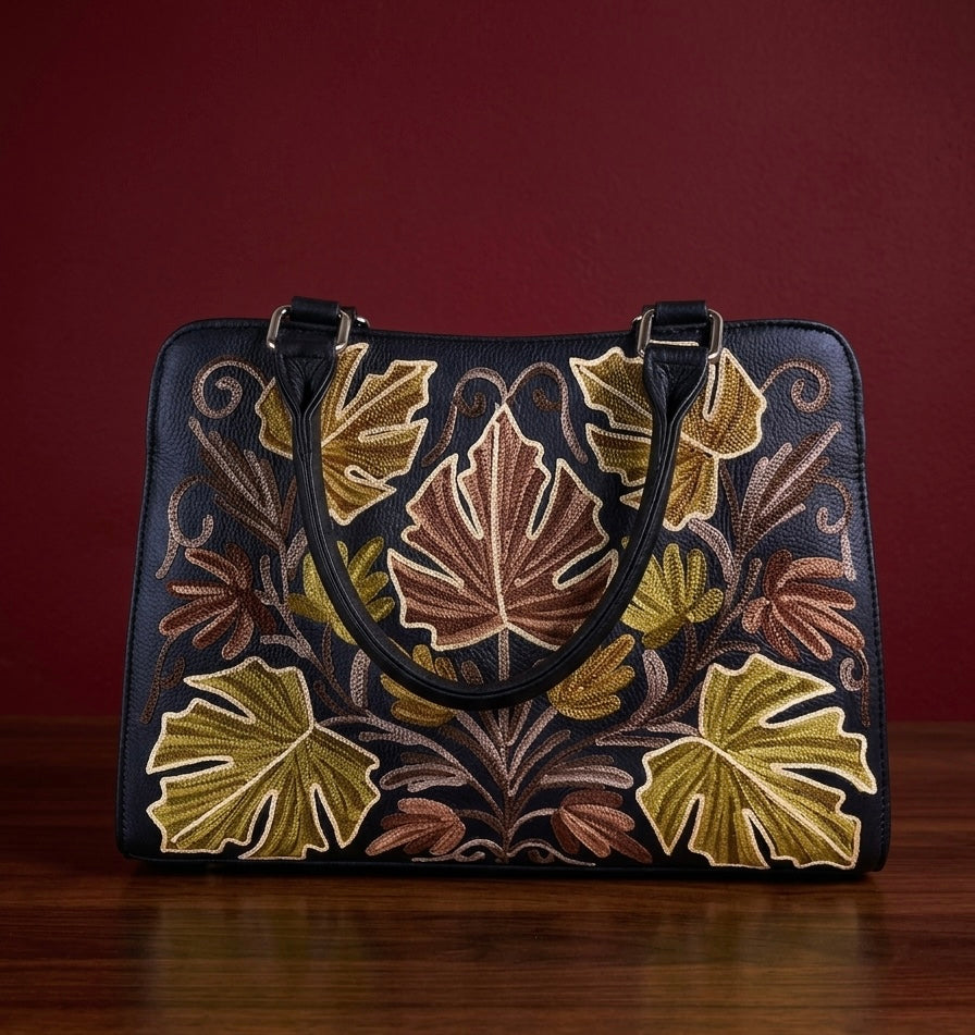 Buffalo Leather Sling Bag – (Black) BrownGreenEmbroidery
