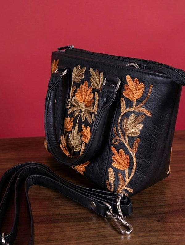 Tote Bag Sheep Leather – (FlowerBlack)