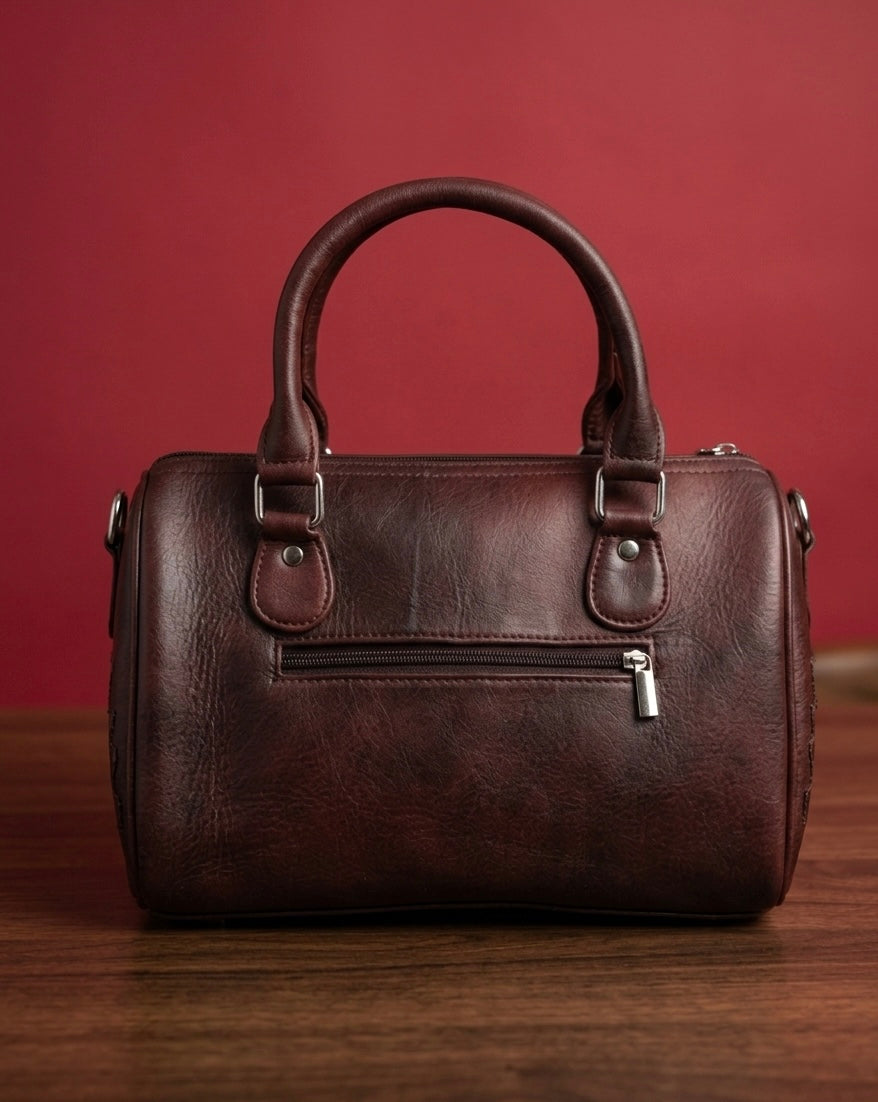 Mini Duffle Bag Full Grain Real Sheep leather (Deep Maroonish Brown)