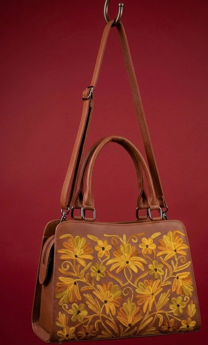 Sidemagnet Bag Full Grain Real Buffalo Leather - Kashmiri Craftsmanship (OrangeBrown)