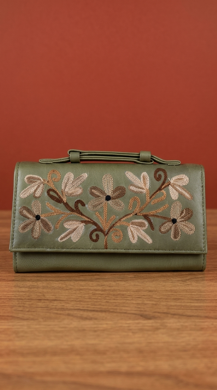 Sling Sheep Leather clutch Wallet (Tortoise Green )