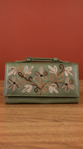 Sling Sheep Leather clutch Wallet (Tortoise Green )
