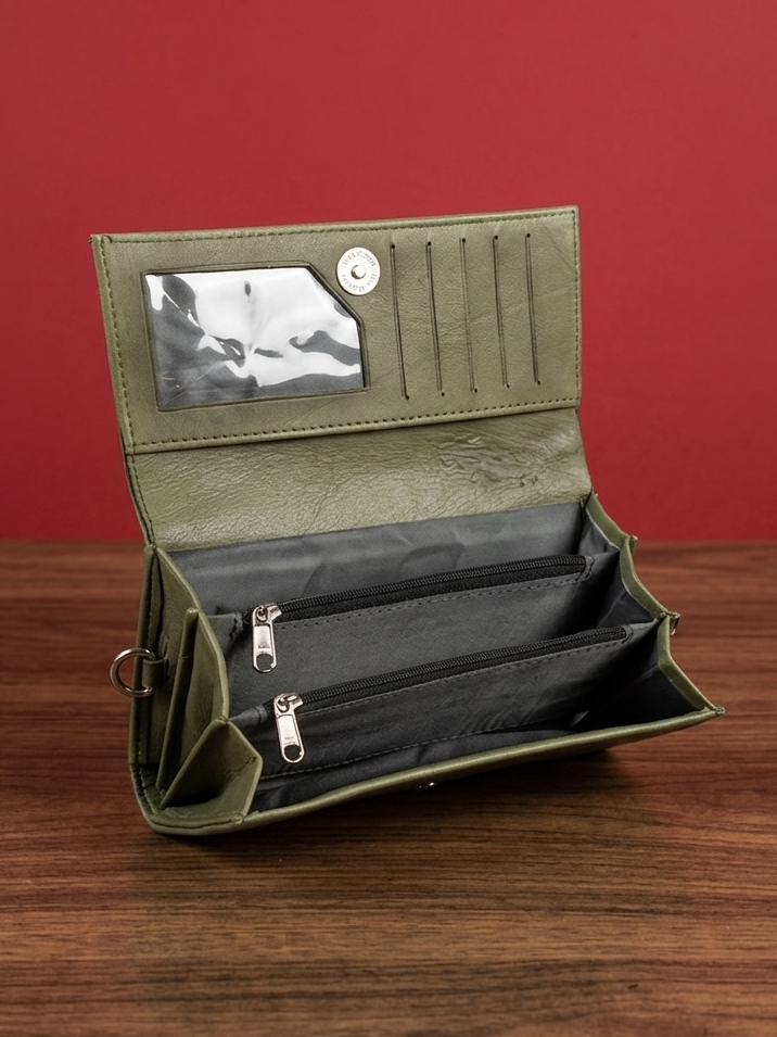 Sling Sheep Leather clutch Wallet (Tortoise Green )