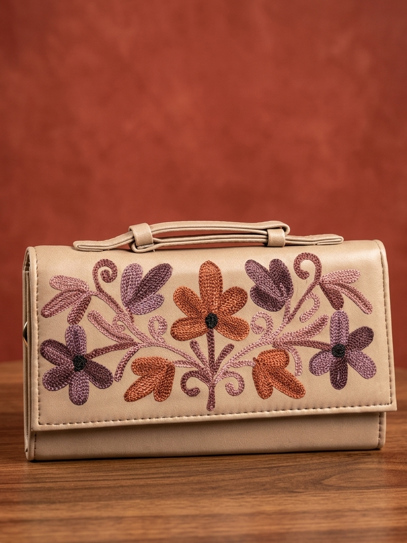 Sling Sheep Leather clutch Wallet ( Khaki Brown )
