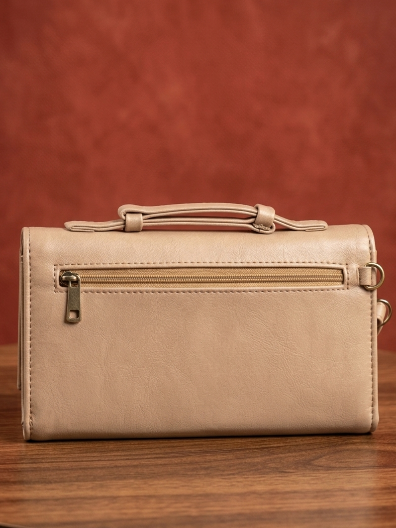 Sling Sheep Leather clutch Wallet ( Khaki Brown )