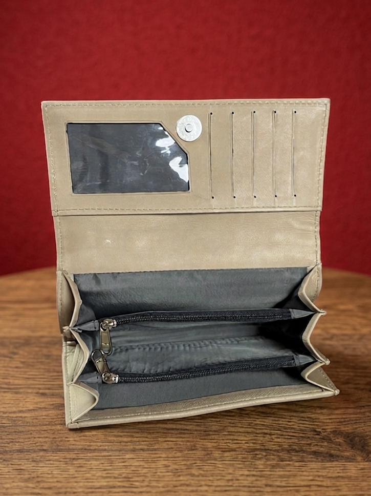 Sling Sheep Leather clutch Wallet ( Khaki Brown )