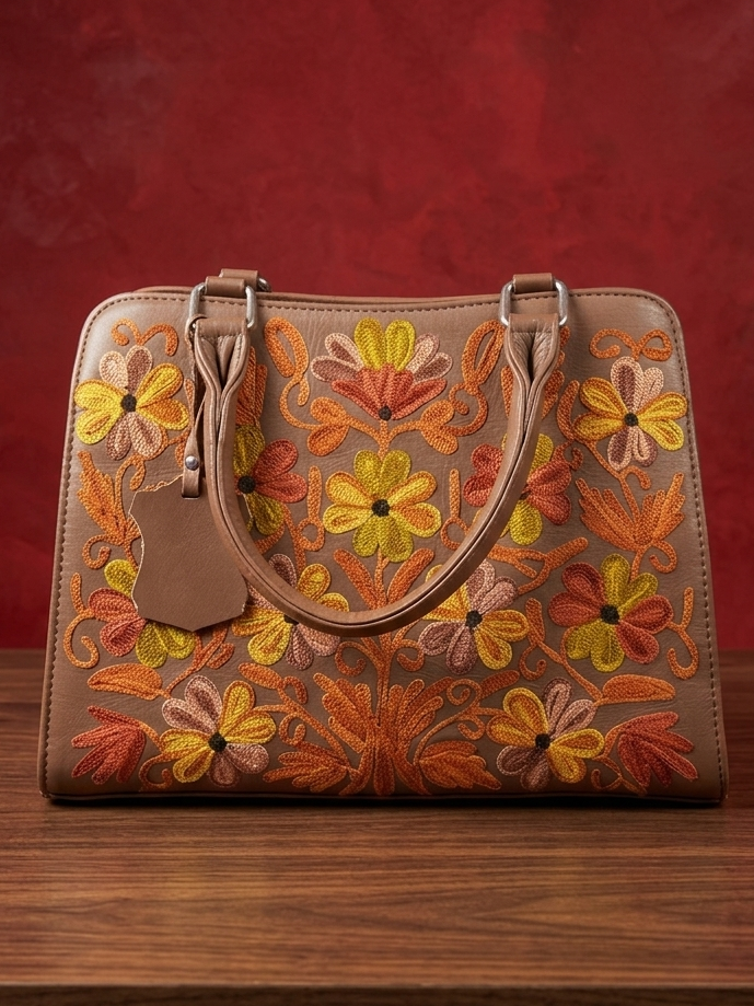 Sidemagnet Bag Full Grain Real Sheep Leather Design 2 - Kashmiri Craftsmanship (Brown)