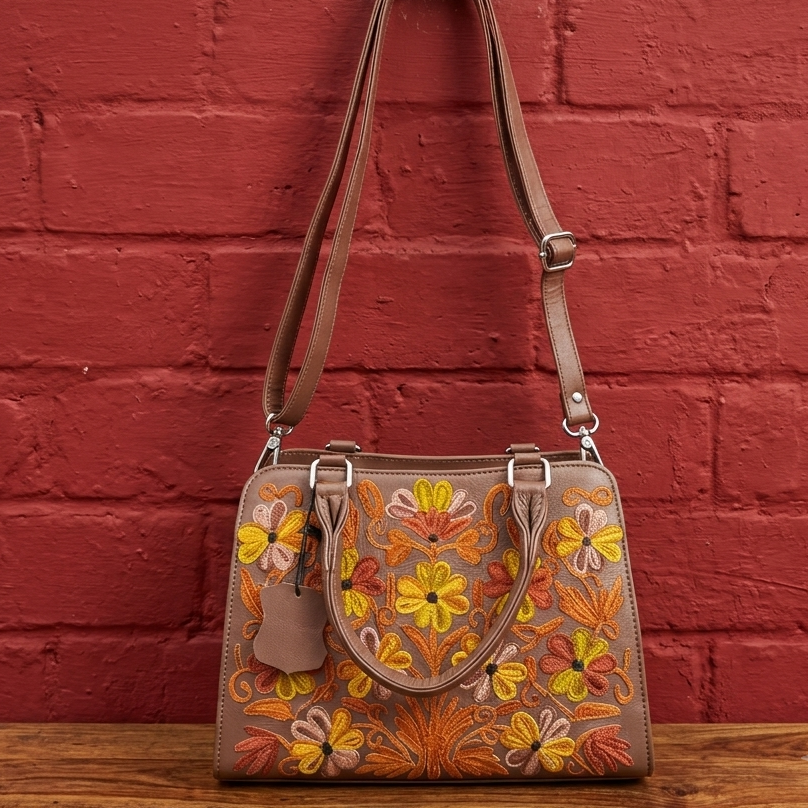 Sidemagnet Bag Full Grain Real Sheep Leather Design 2 - Kashmiri Craftsmanship (Brown)