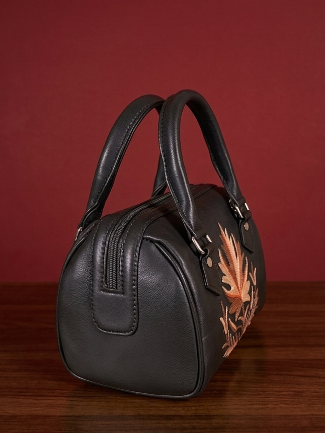 Boston Sling Bag Sheep Leather  – Hand Embroidered (Dark Gray)